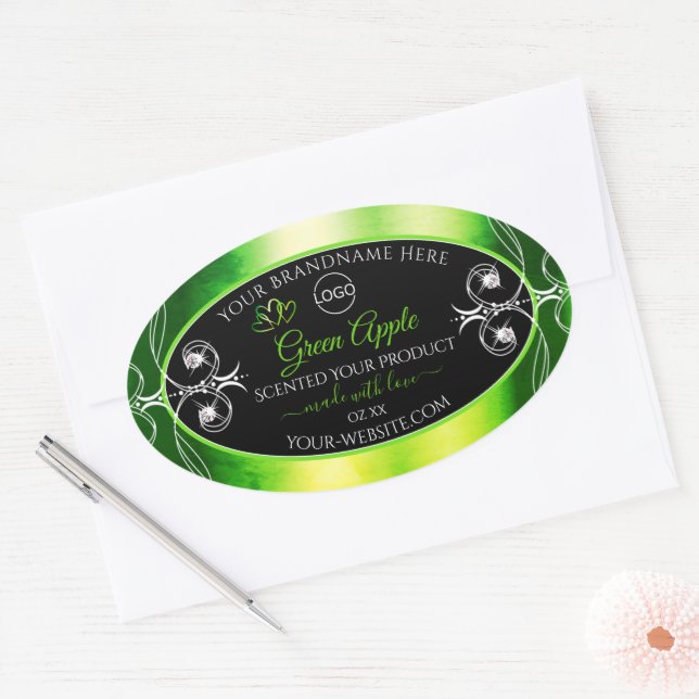 Dazzling Green Black Product Labels Jewels Logo Ovaler Aufkleber (Umschlag)