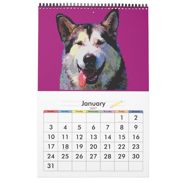 Dazzling Hunde Gemälde 2012 Kalender (Jan 2027)