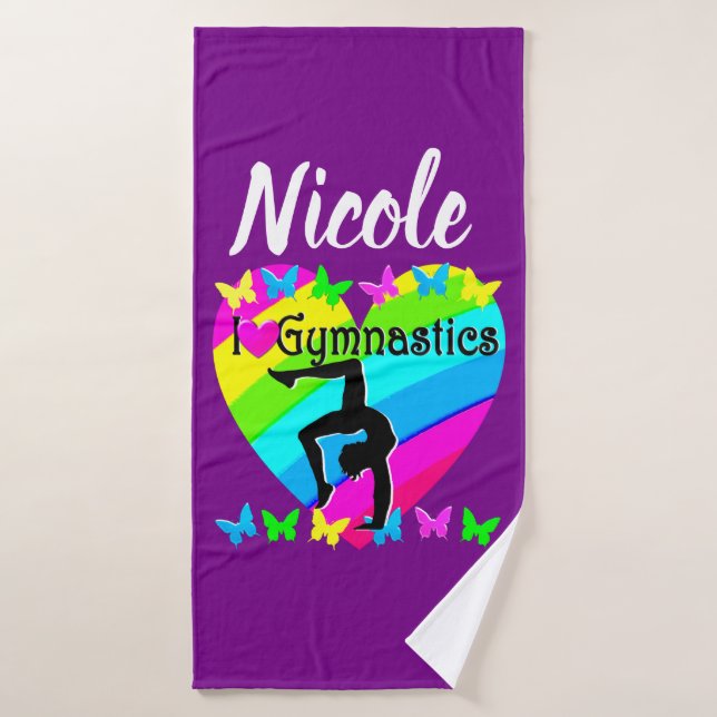 DAZZLING LILA I LIEBE GYMNASTICS DESIGN BADEHANDTUCH (Badehandtuch)