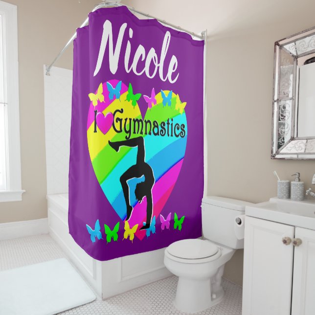 DAZZLING LILA I LIEBE GYMNASTICS DESIGN DUSCHVORHANG (Beispiel)