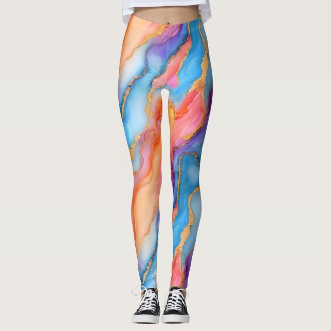 Dazzling Marble in Blues, Pinks, and Oranges Leggings (Vorderseite)