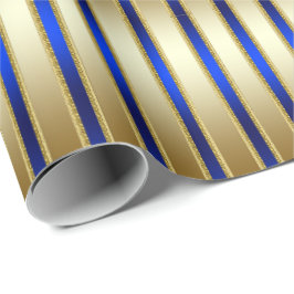 Dazzling Shiny Gold und Royal Blue Stripes Geschenkpapier