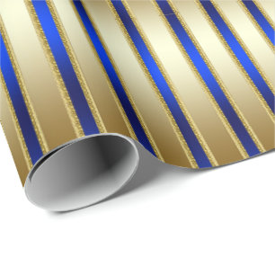 Dazzling Shiny Gold und Royal Blue Stripes Geschenkpapier