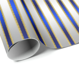 Dazzling Shiny Silver und Royal Blue Stripes Geschenkpapier