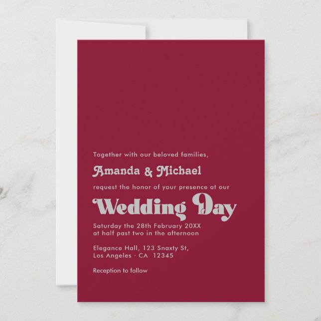 Dazzling Silver and Burgund Typografy Wedding Einladung (Vorderseite)