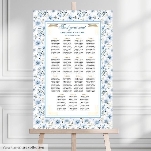 Dazzling Watercolor Dusty Blue Gold Seekarte Poster (Dazzling Watercolor Dusty Blue Gold Seating Chart

)