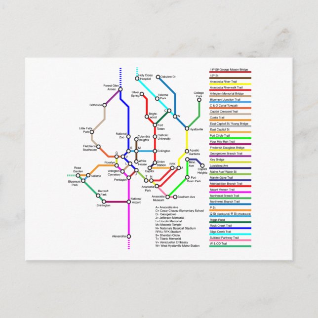 DC Bike Map Postcard Postkarte (Vorderseite)