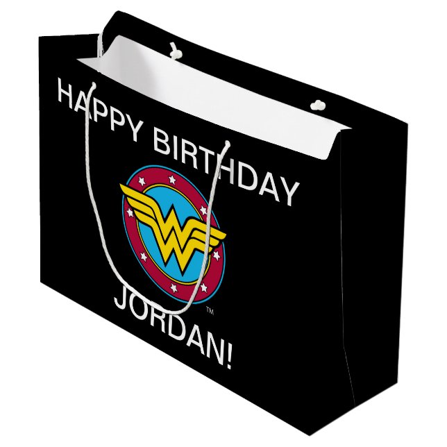 DC-Comic | Wonder Woman Circle & Stars Logo Große Geschenktüte (Vorderseite Schrägansicht)