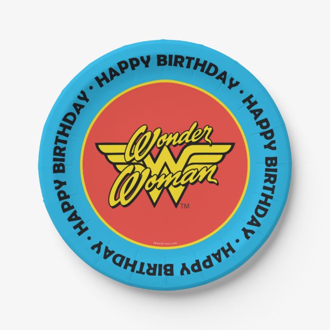 DC-Comic | Wonder Woman Logo | Happy Birthday Pappteller (Vorderseite)