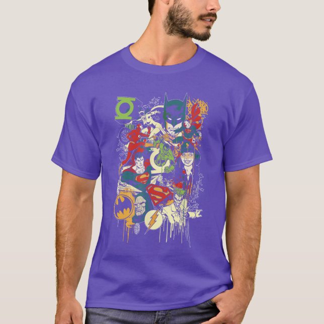 DC Comics Justice League Mashup Retro T-Shirt (Vorderseite)
