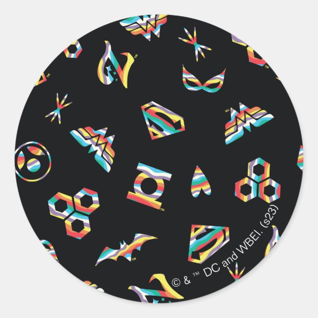 DC Super Hero Girls Rainbow Icon Muster Runder Aufkleber (Vorderseite)