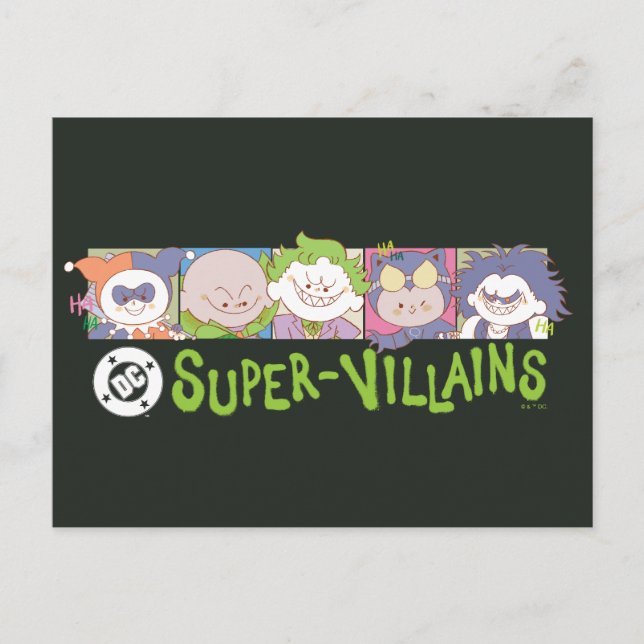 DC Super-Villains Cartoon Lineup Postkarte (Vorderseite)