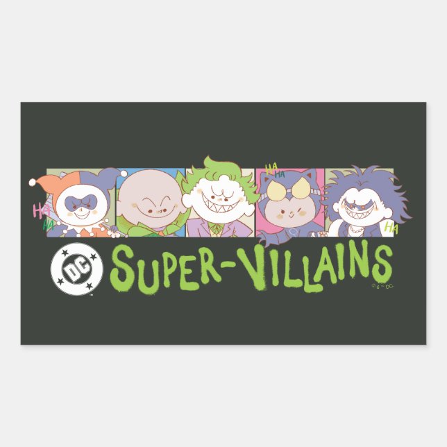DC Super-Villains Cartoon Lineup Rechteckiger Aufkleber (Vorderseite)