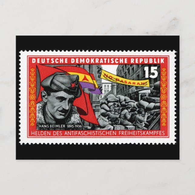 DDR-Briefmarke zum Gedenken an Hans Beimler Postkarte (Vorderseite)