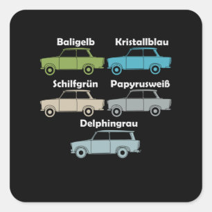 DDR Trabi alle Farben der kultigen Pappe Quadratischer Aufkleber