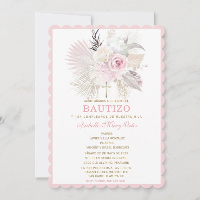 De Bautizo Rosas Personalizadas Einladung (Vorderseite)