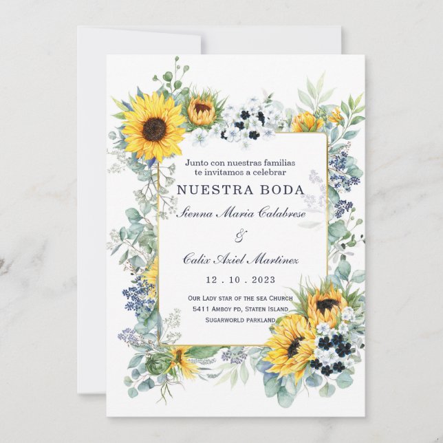 De Boda Azul Marino y Girasol Einladung (Vorderseite)