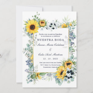 De Boda Azul Marino y Girasol Einladung