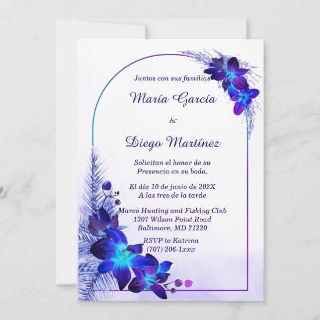 De Boda Azul y Morado Personalizables Einladung (Vorderseite)