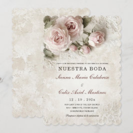 De Boda Elegante Con Flores Rosa Pastel Einladung