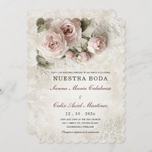 De Boda Elegante Con Flores Rosa Pastel Einladung