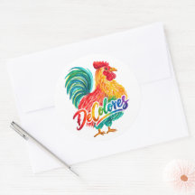 De Colores Watercolor Hahn Runde Aufkleber