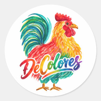 De Colores Watercolor Hahn Runde Aufkleber
