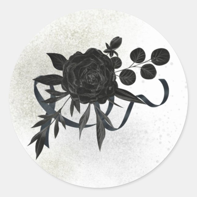  DE | Edles Trauersiegel -  Schwarze Rose Runder Aufkleber (Vorderseite)