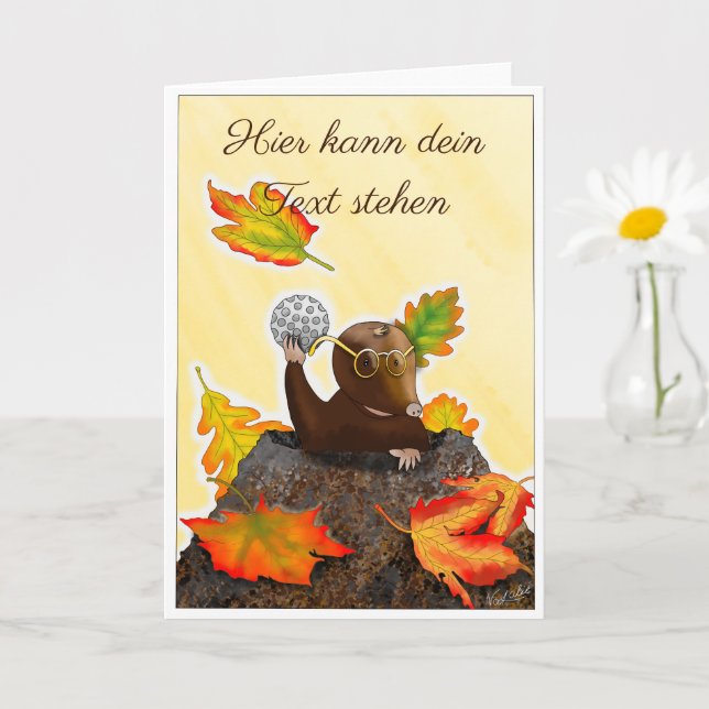 DE/GB Gefaltete Grußkarte Maulwurf im Herbst Karte (Kleine Pflanze)