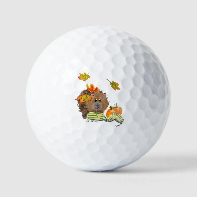 DE Golfball Herbst Igel mit Kürbis (Vorderseite)