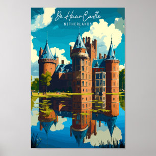 De Haar Schloss Vintage Reise Illustration Poster
