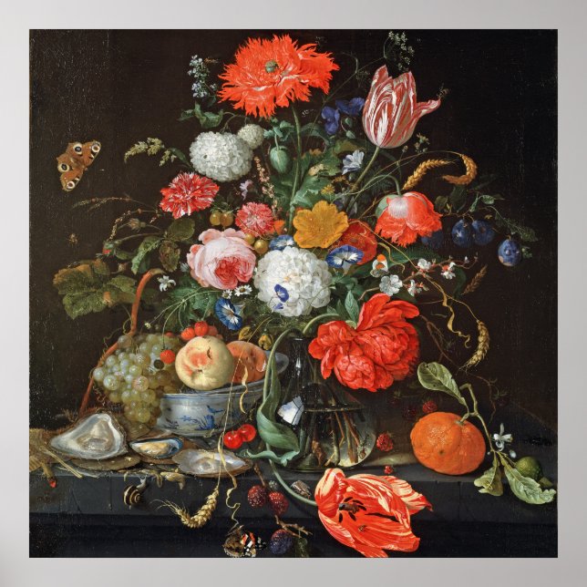 de Heem Blume Fruchtaustern Malerei Poster (Vorne)