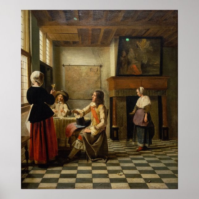 De Hooch - Eine Frau, die 1658 mit zwei Männern tr Poster (Vorne)