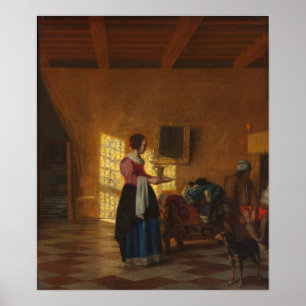 De Hooch - Frau mit Wasserkrug und ein Mann B… Poster