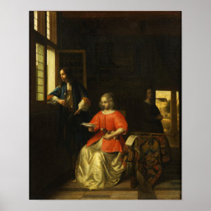 De Hooch - Inneres mit einer jungen Dame, die eine Poster