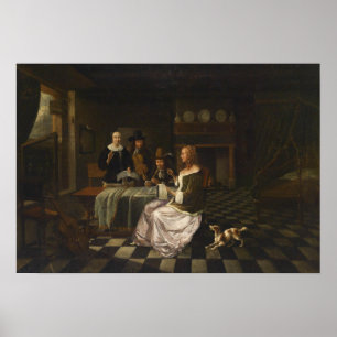 De Hooch - Inneres mit vier Personen Poster