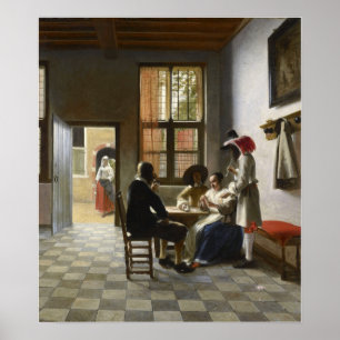 De Hooch - Kartenspieler in einem sonnigen Raum Poster