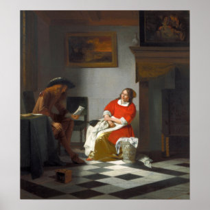 De Hooch - Mann liest Brief an eine Frau Poster