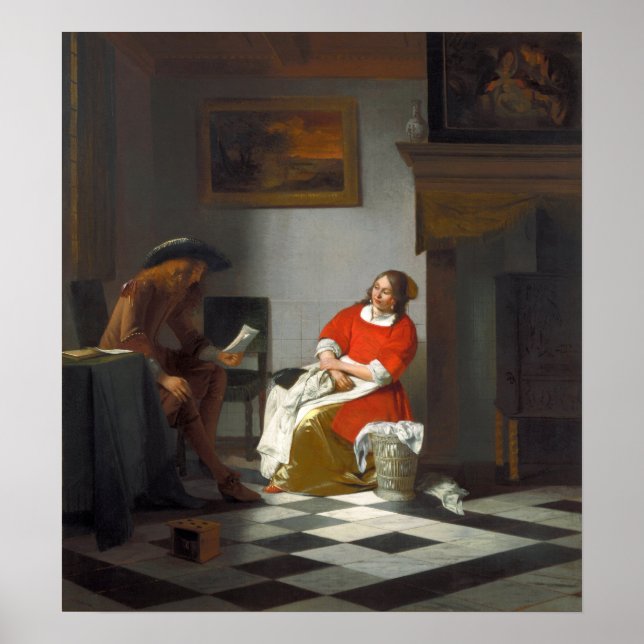 De Hooch - Mann liest Brief an eine Frau Poster (Vorne)