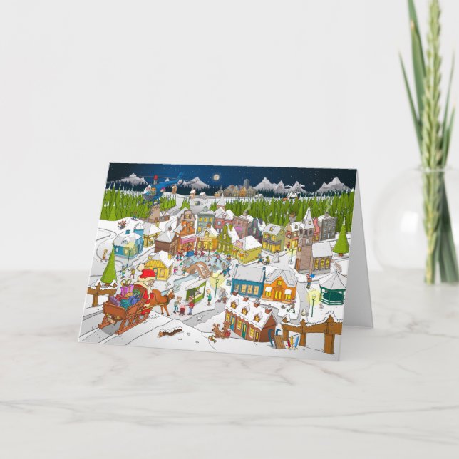De kerstman ariveert in het kerstdorp dankeskarte (Vorderseite)