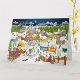 De kerstman arriveert in het dorp  karte