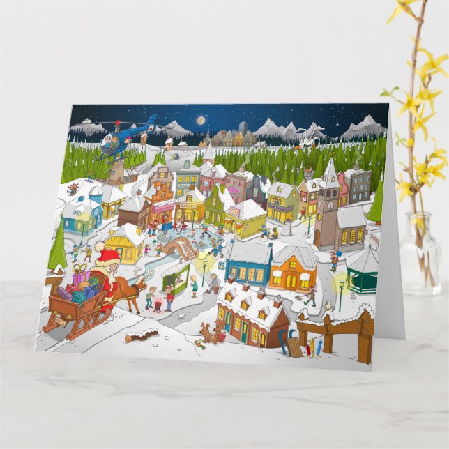 De kerstman arriveert in het dorp  karte (Gelbe Blume)