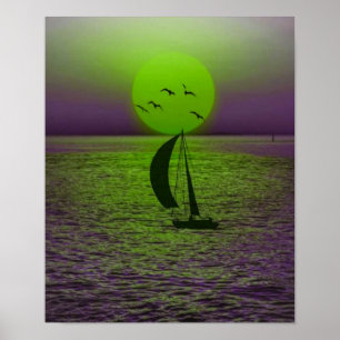 de la puesta de sol el mar poster