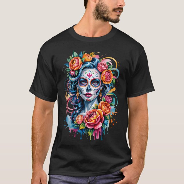De Los Muertos La Catrina Day Of The Dead Sugar Sk T-Shirt (Vorderseite)