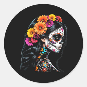 De Los Muertos La Catrina Tag der Regierung Runder Aufkleber
