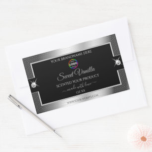 De Luxe Black Shiny Silver mit Logo-Produktkennzei Rechteckiger Aufkleber