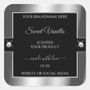 De Luxe Black Silver Shiny Brilliant Produktetiket Quadratischer Aufkleber