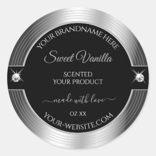 De Luxe Black Silver Shiny Brilliant Produktetiket Runder Aufkleber