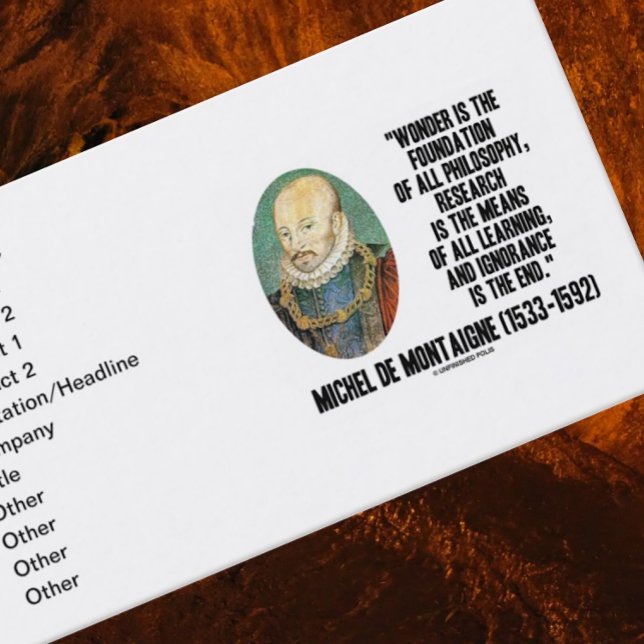 de Montaigne Wonder Foundation Philosophie Zitat Visitenkarte (Inspirational human nature quote business card featuring timeless quote by de Montaigne)