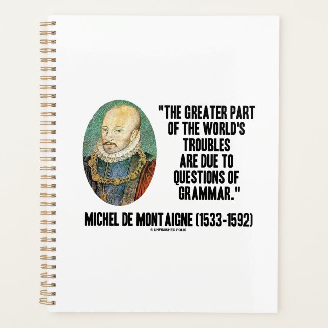 de Montaigne World: Grammatik-Fragen Planer (Vorderseite)